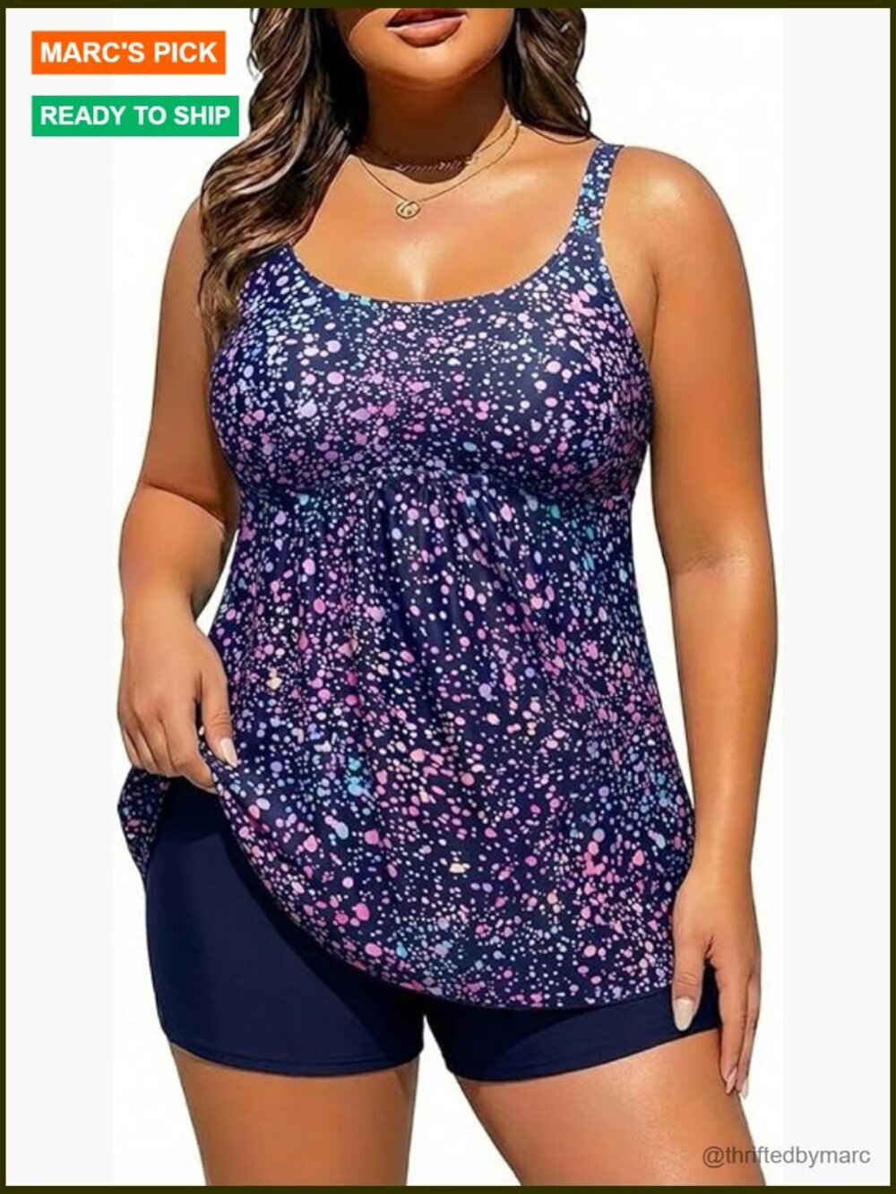 Plus Size 2 Piece Swimsuit Tankini Tummy Control with Boy Shorts